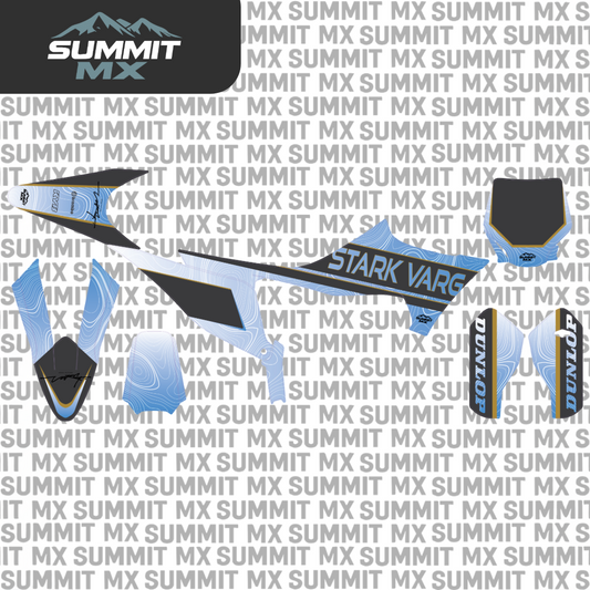 Stark Varg MX graphics kit topographical design on dark branded background — Summit MX