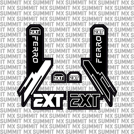 EXT Ferro fork tube decal in white and silver colorway — Summit MX
