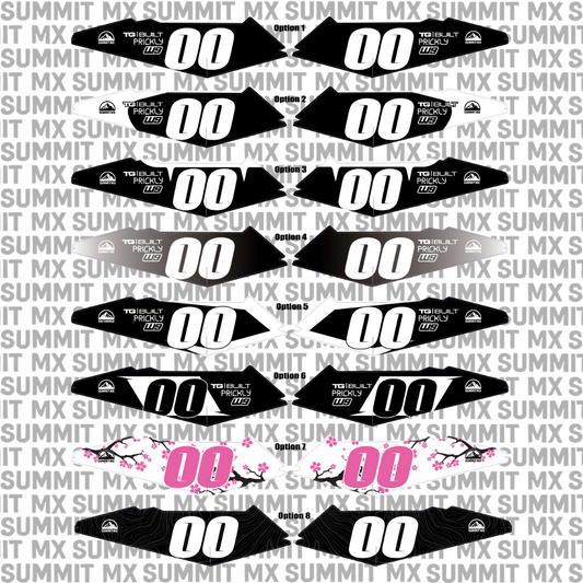 Surron LBX and Eride Pro side fender decal design options 1 through 8 with number 00 — Summit MX