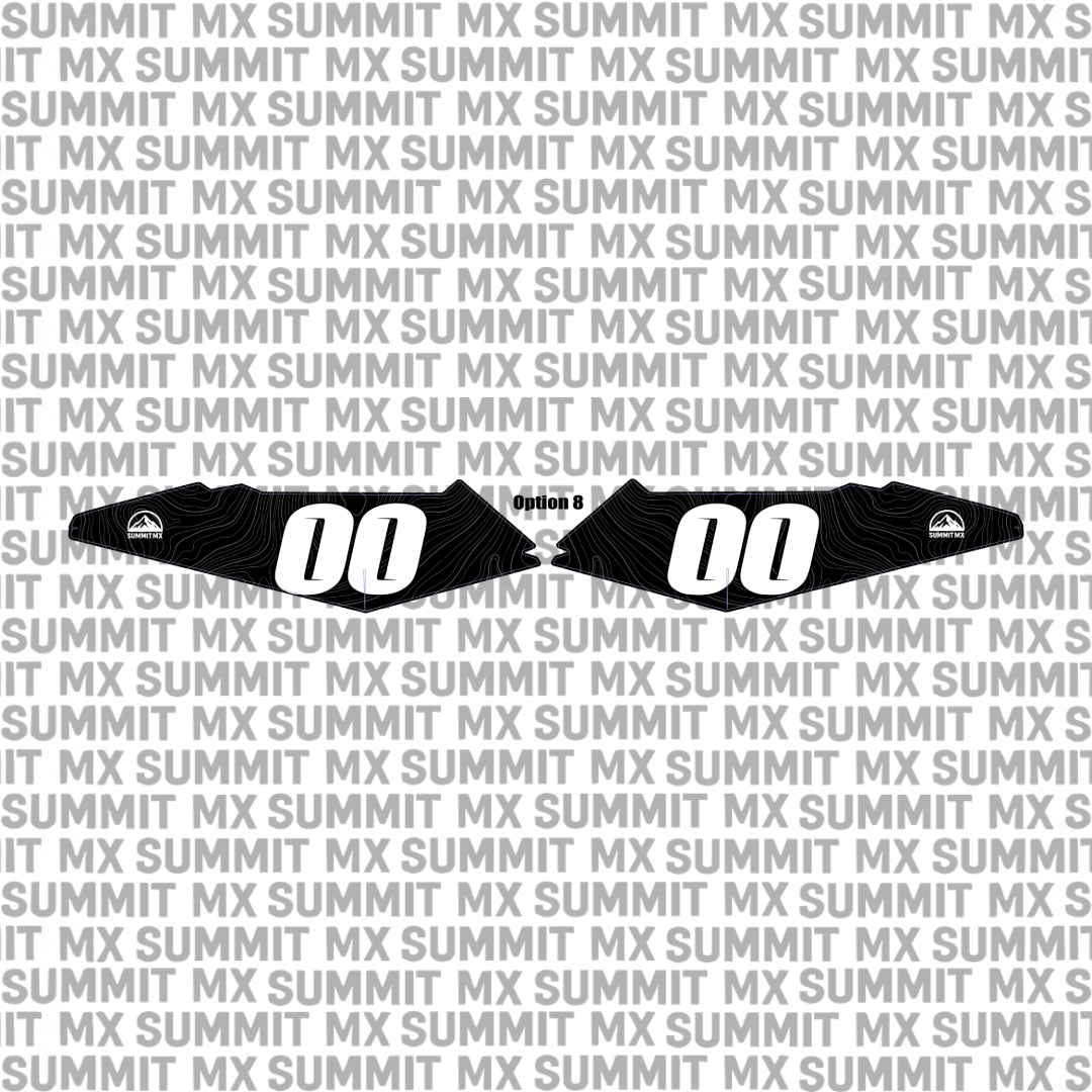 Side fender decal design option 8 in black topographic with white number 00 — Summit MX