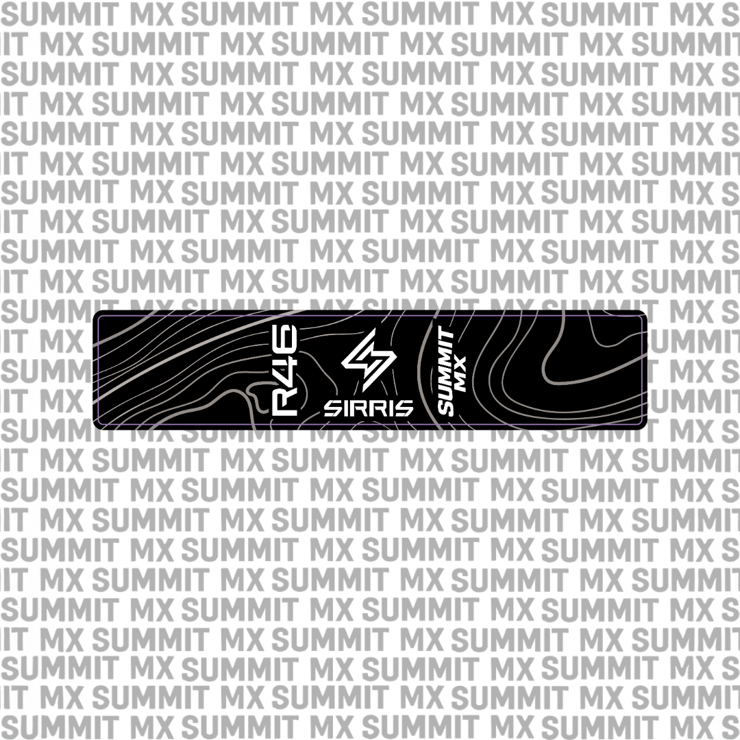 Sirris R46 shock decal in topographic pattern — Summit MX