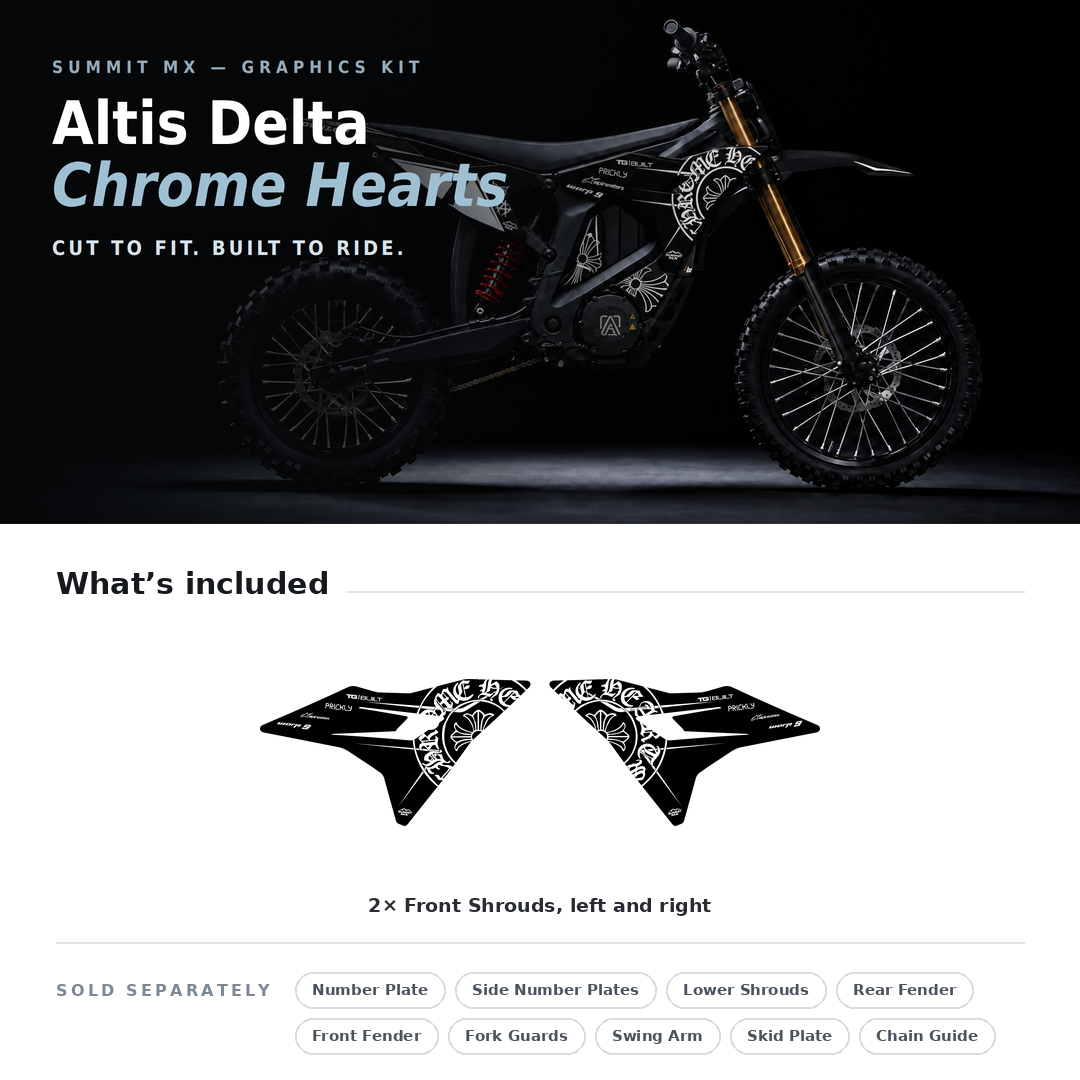 What's included with the Chrome Hearts Decal for Altis Delta Front Shrouds