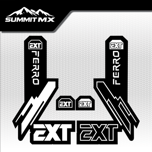 EXT Ferro fork tube decal in white and silver colorway — Summit MX