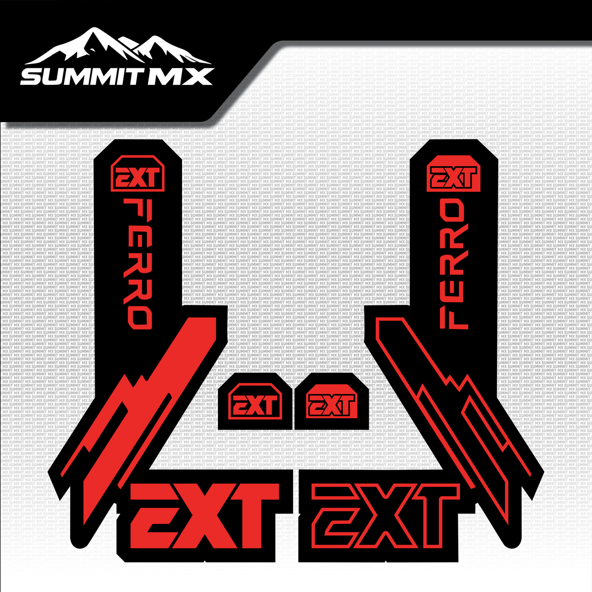EXT Ferro fork tube decal in red and black colorway — Summit MX