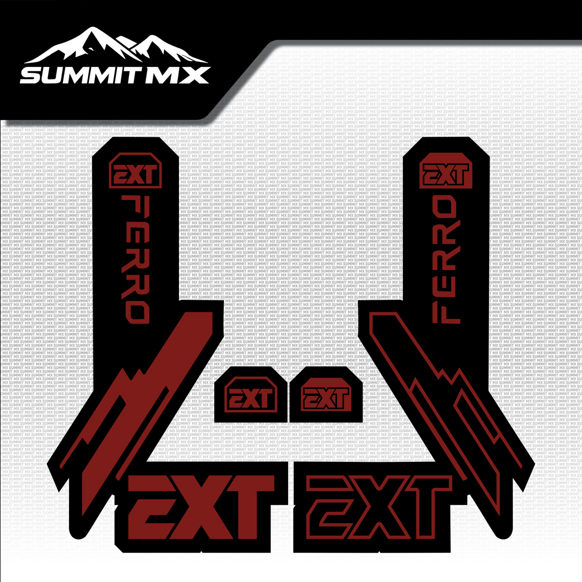 EXT Ferro fork tube decal in burgundy and black colorway — Summit MX
