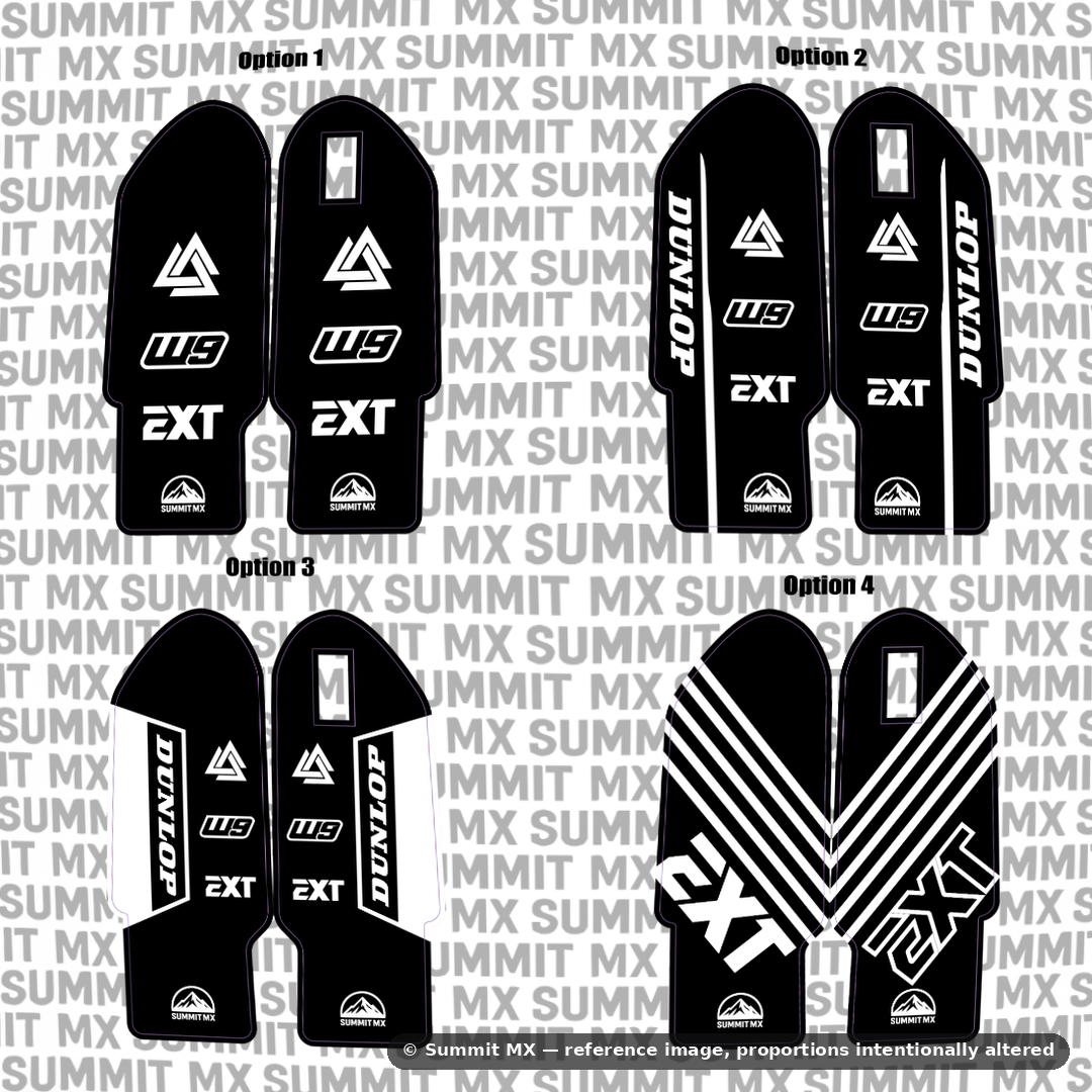 EXT fork guard decal design options 1 and 2 chart — Summit MX