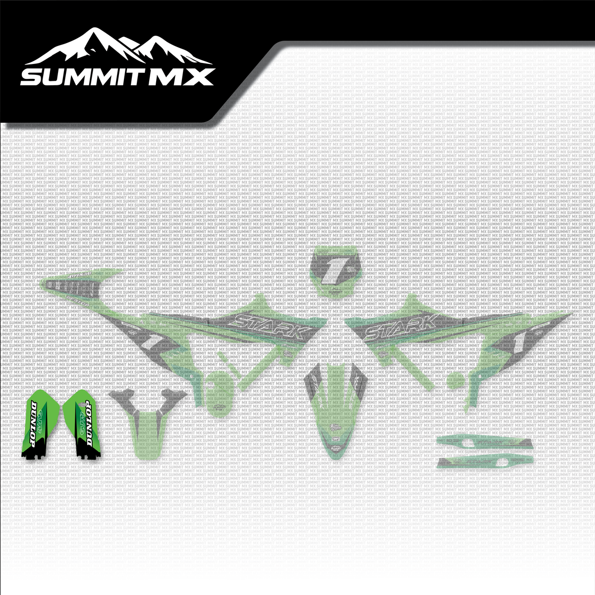 Kawasaki Inspired Stark Varg Fork Guard Decals placement on the full kit