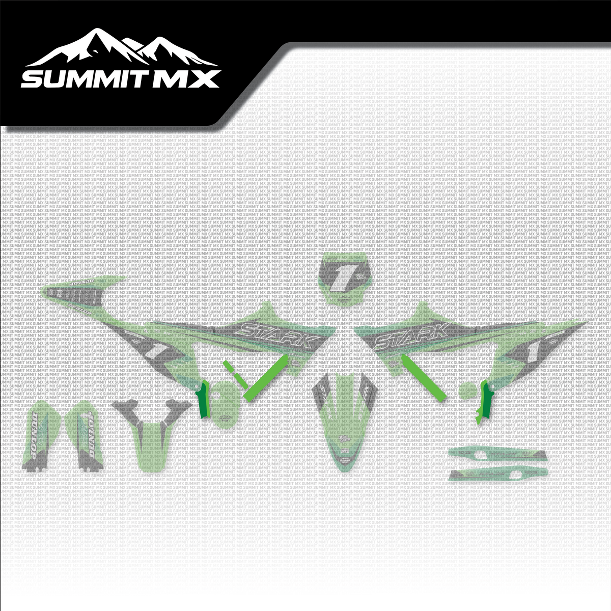 Kawasaki Inspired Stark Varg Frame Decals placement on the full kit