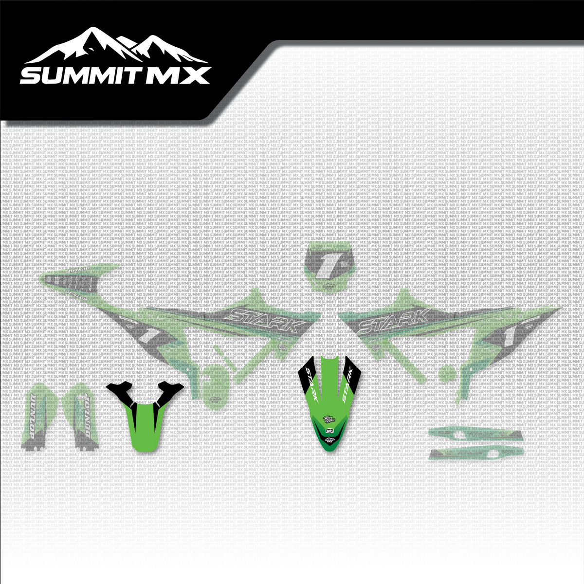 Kawasaki Inspired Stark Varg Front Fender Decals placement on the full kit