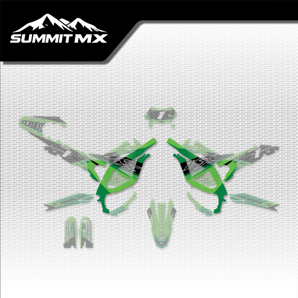 Kawasaki Inspired Ultra Bee Frame Decals shown in place on the full kit layout