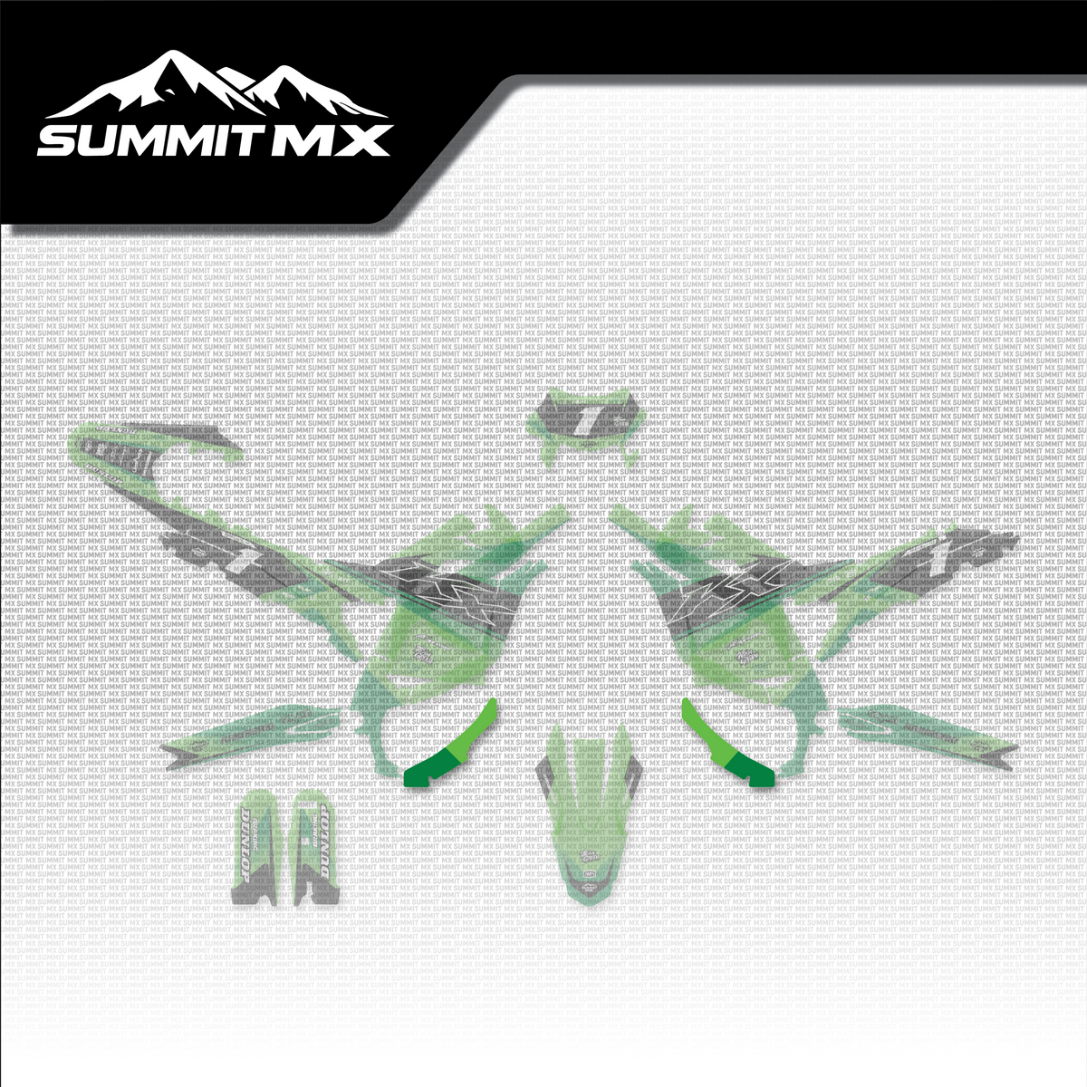 Kawasaki Inspired Ultra Bee Skid Plate Decal shown in place on the full kit layout