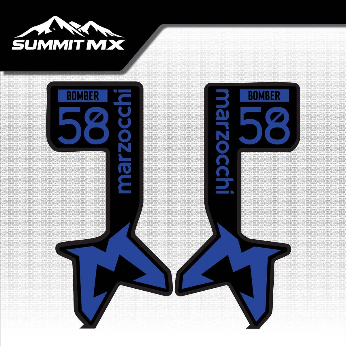 Marzocchi Bomber fork tube decal in blue colorway — Summit MX