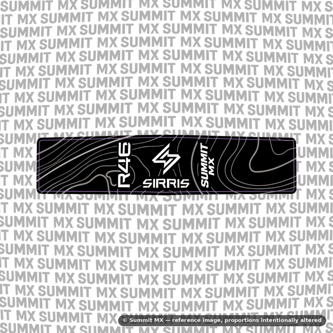Sirris R46 shock decal in topographic pattern — Summit MX
