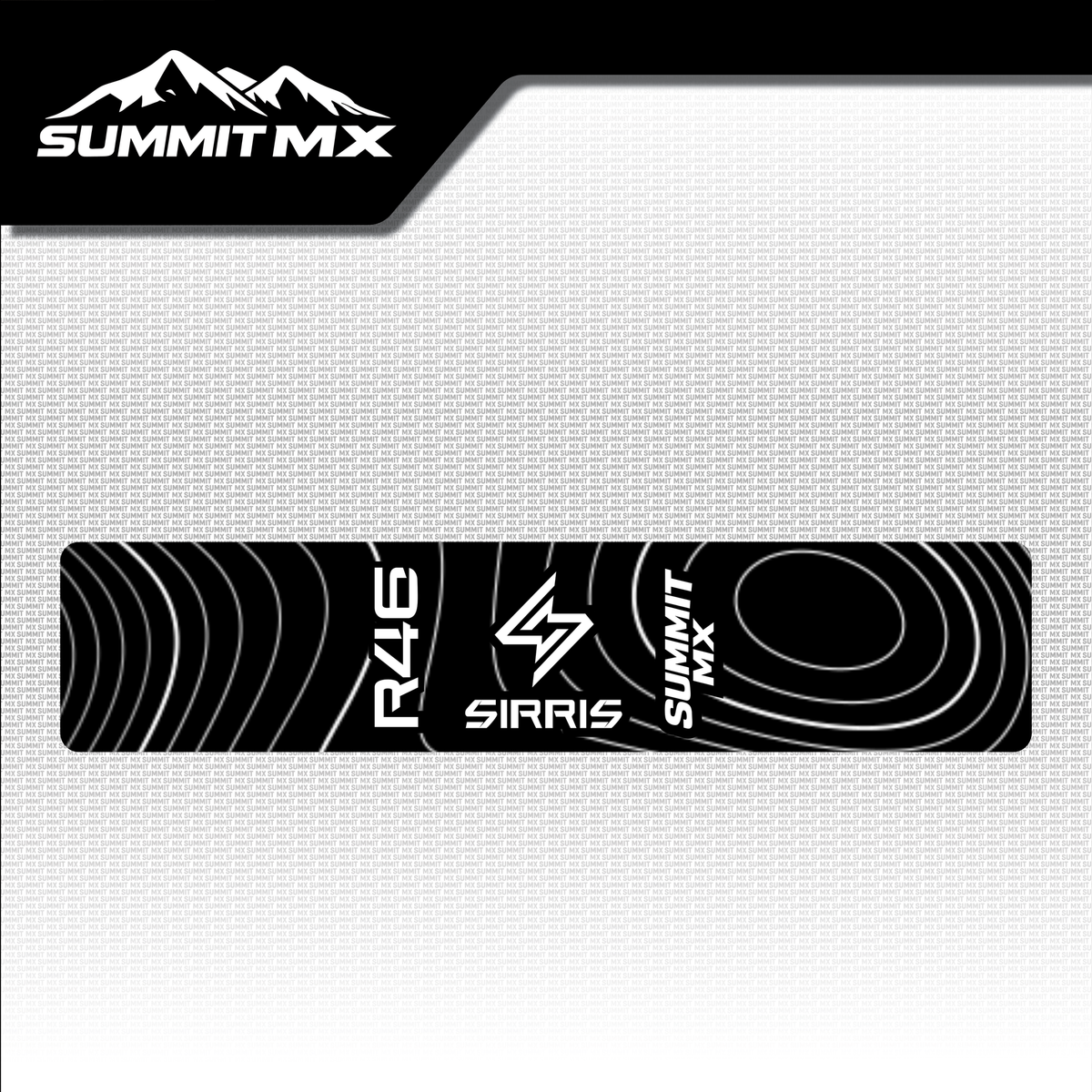 Sirris R46 shock decal in topographic pattern — Summit MX
