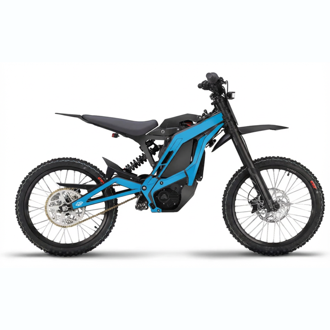 Eride Pro light blue frame wrap decal installed on e-bike