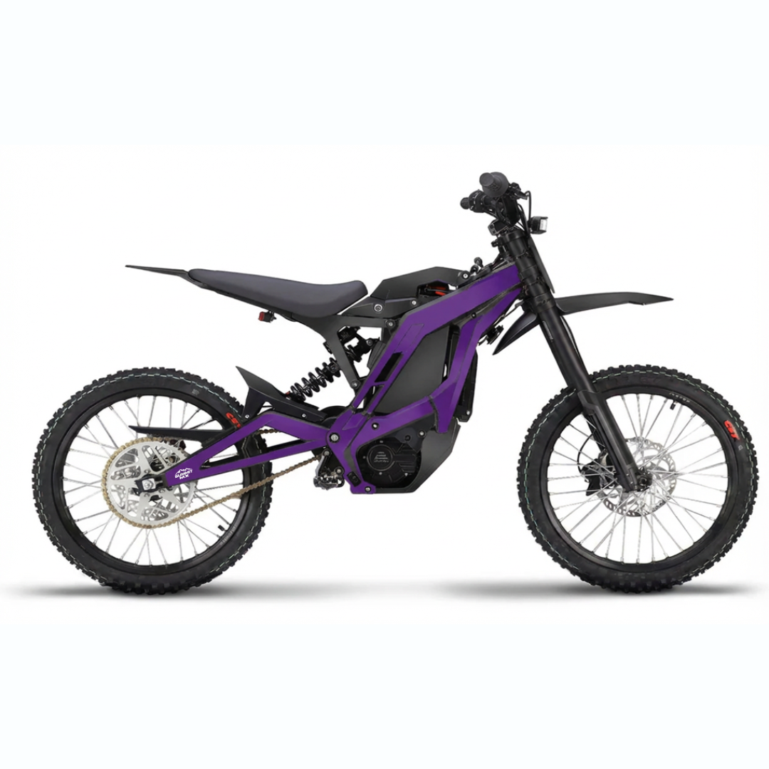 Eride Pro purple frame wrap decal installed on e-bike