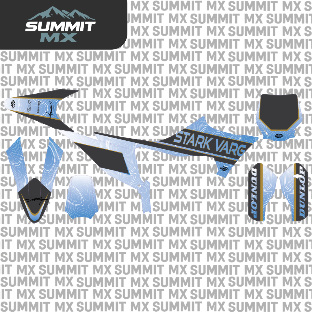 Stark Varg MX graphics kit topographical design on dark branded background — Summit MX