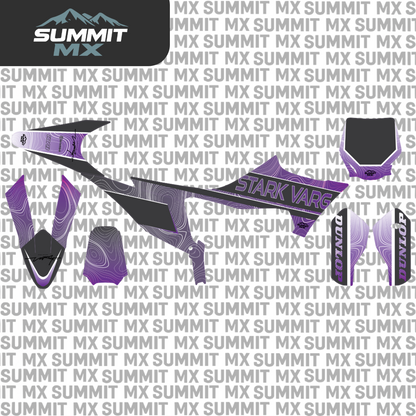 Stark Varg MX graphics kit topographical purple design on dark branded background — Summit MX