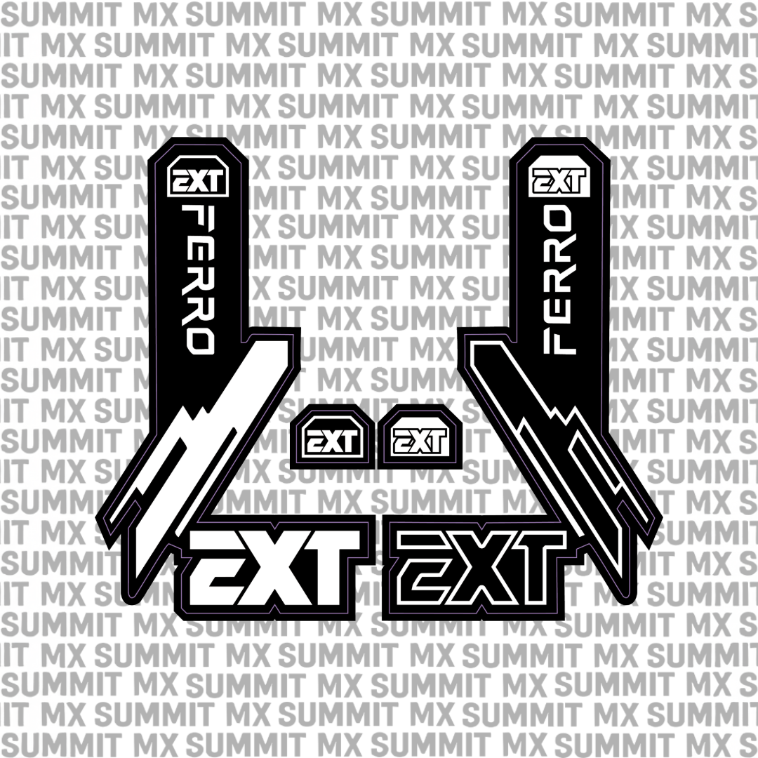 EXT Ferro fork tube decal in white and silver colorway — Summit MX