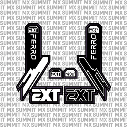 EXT Ferro fork tube decal in white and silver colorway — Summit MX