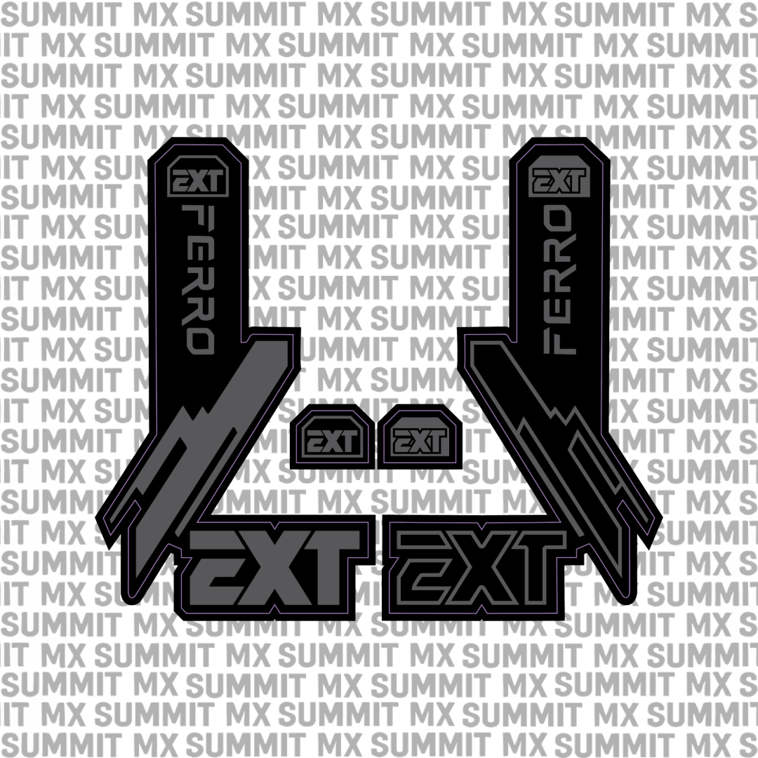 EXT Ferro fork tube decal in charcoal and black colorway — Summit MX