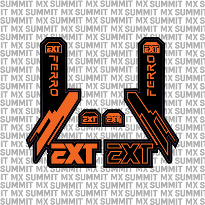 EXT Ferro fork tube decal in orange and black colorway — Summit MX