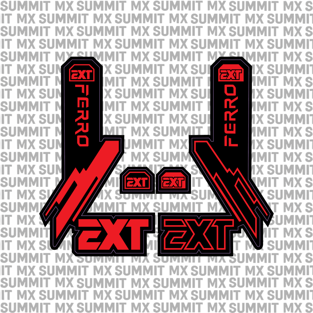 EXT Ferro fork tube decal in red and black colorway — Summit MX