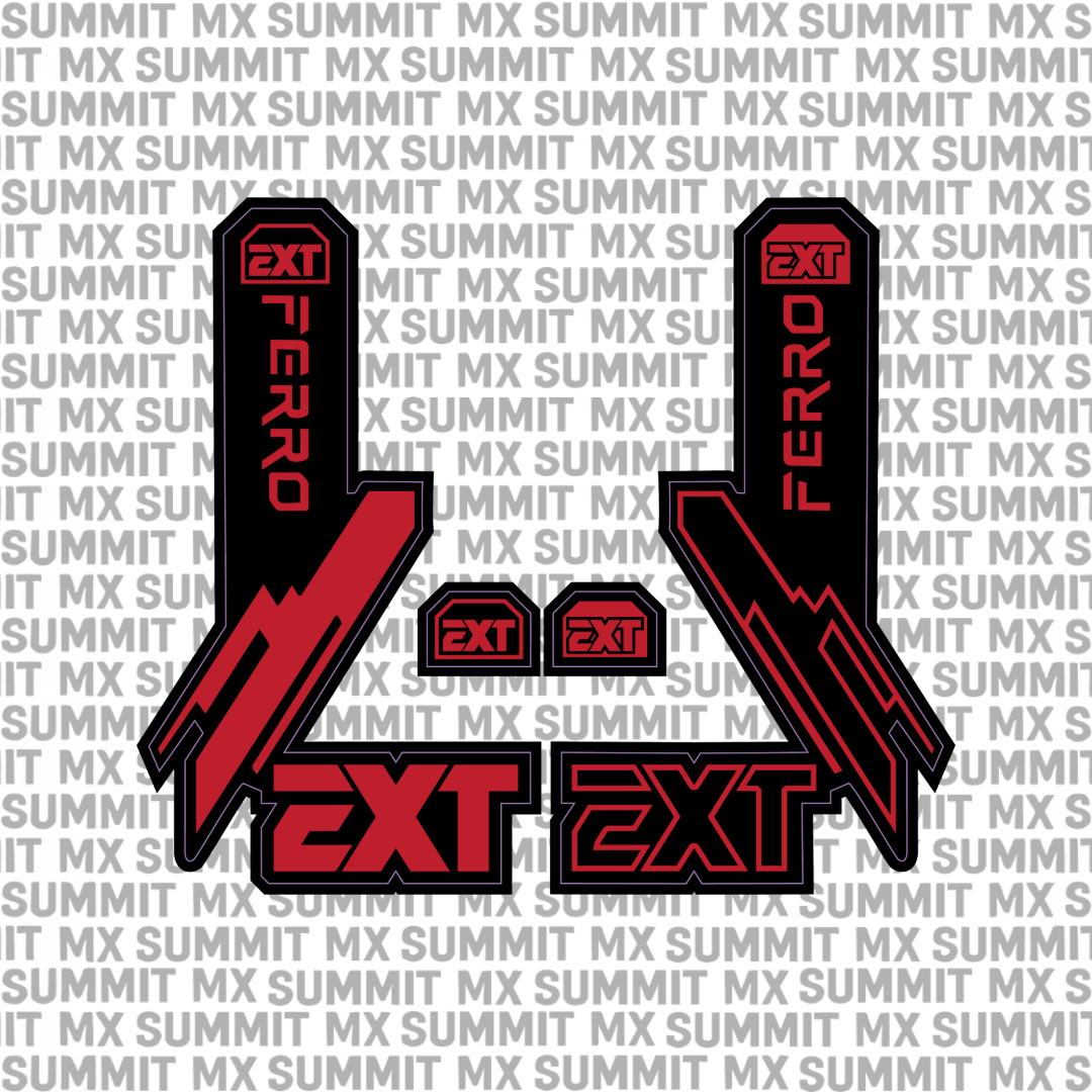 EXT Ferro fork tube decal in burgundy and black colorway — Summit MX