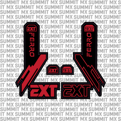 EXT Ferro fork tube decal in burgundy and black colorway — Summit MX