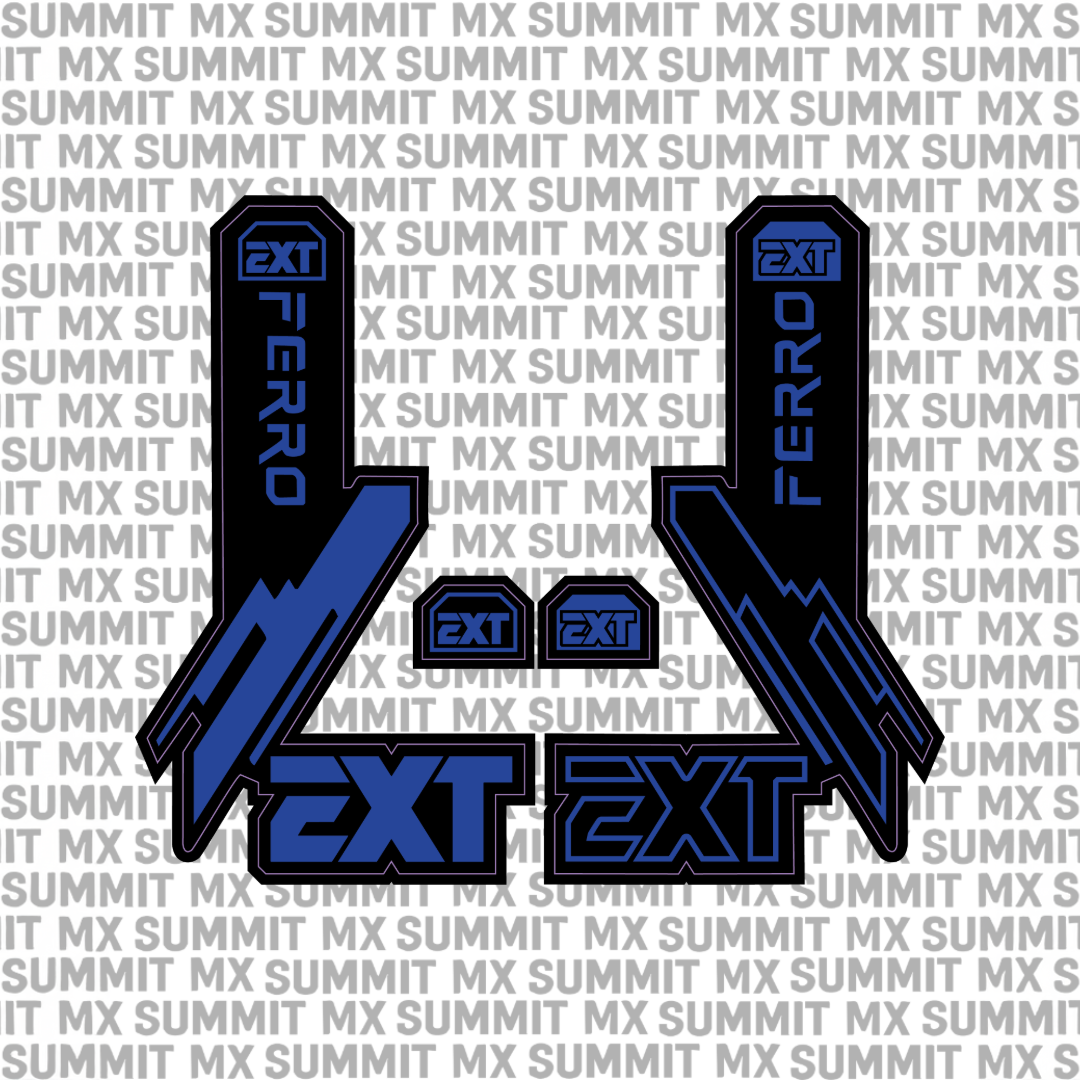 EXT Ferro fork tube decal in purple and black colorway — Summit MX