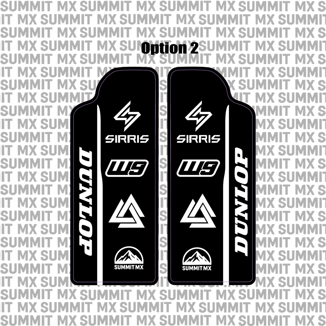 Sirris fork guard decal with Dunlop branding — Summit MX