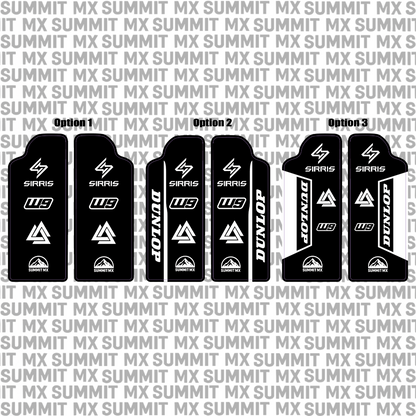 Sirris fork guard decal design options layout — Summit MX