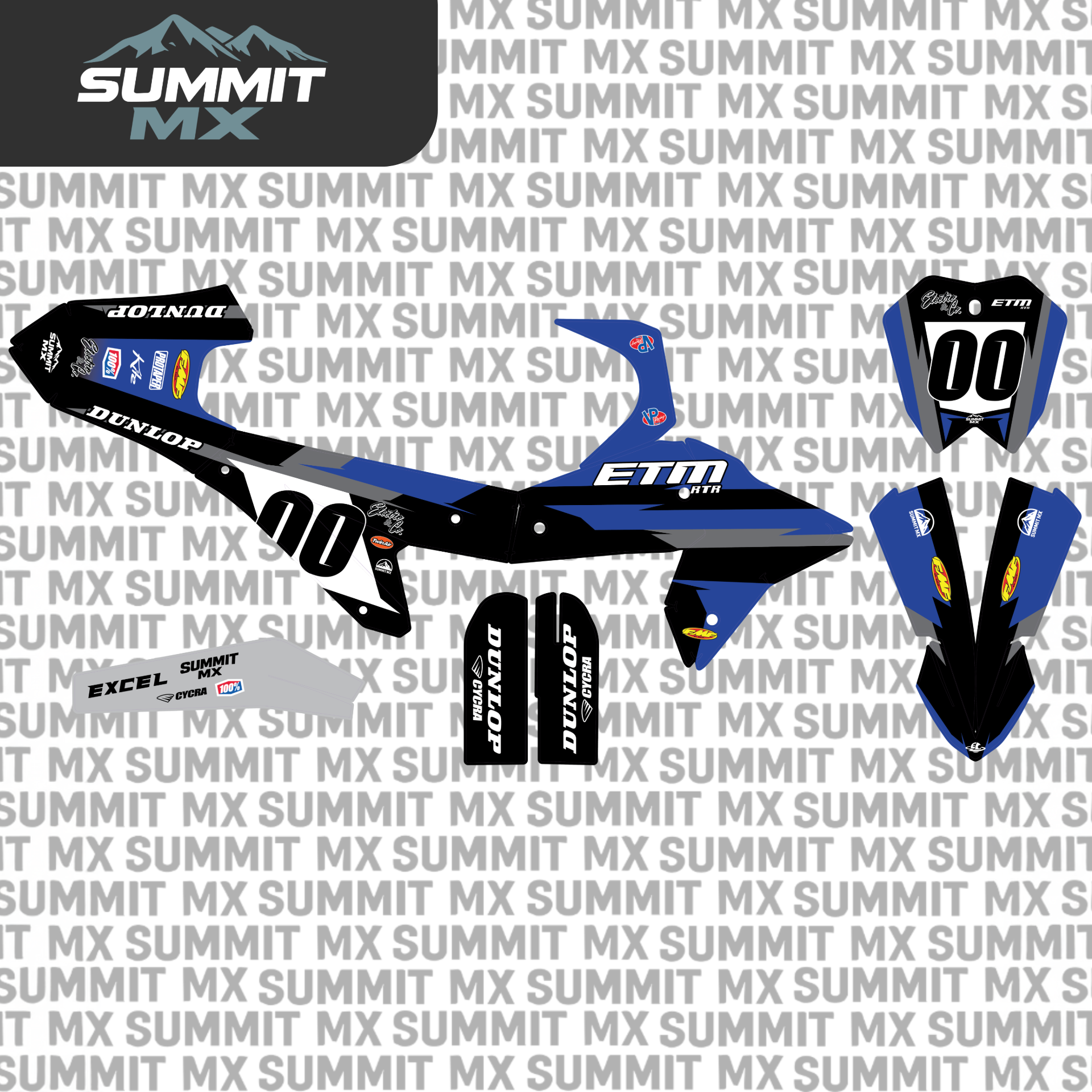 ETM RTR moto inspired graphics kit blue design layout — Summit MX