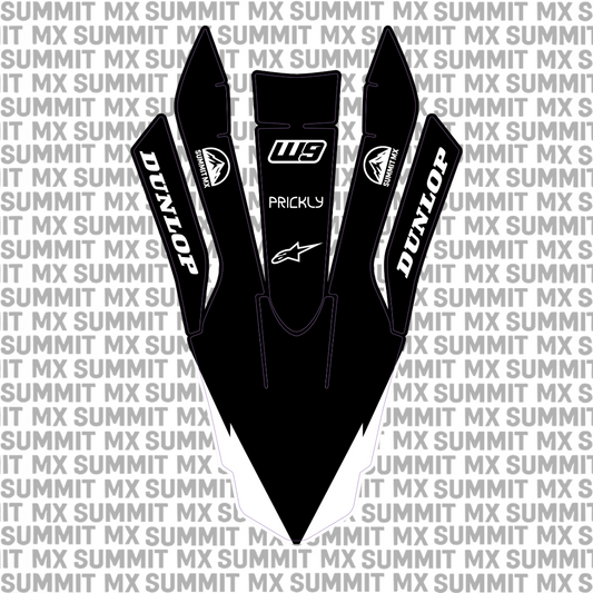 Surron Ultra Bee front fender decal in black and white split — Summit MX
