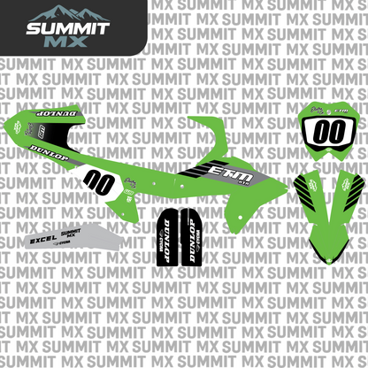 ETM RTR moto inspired graphics kit green design layout — Summit MX