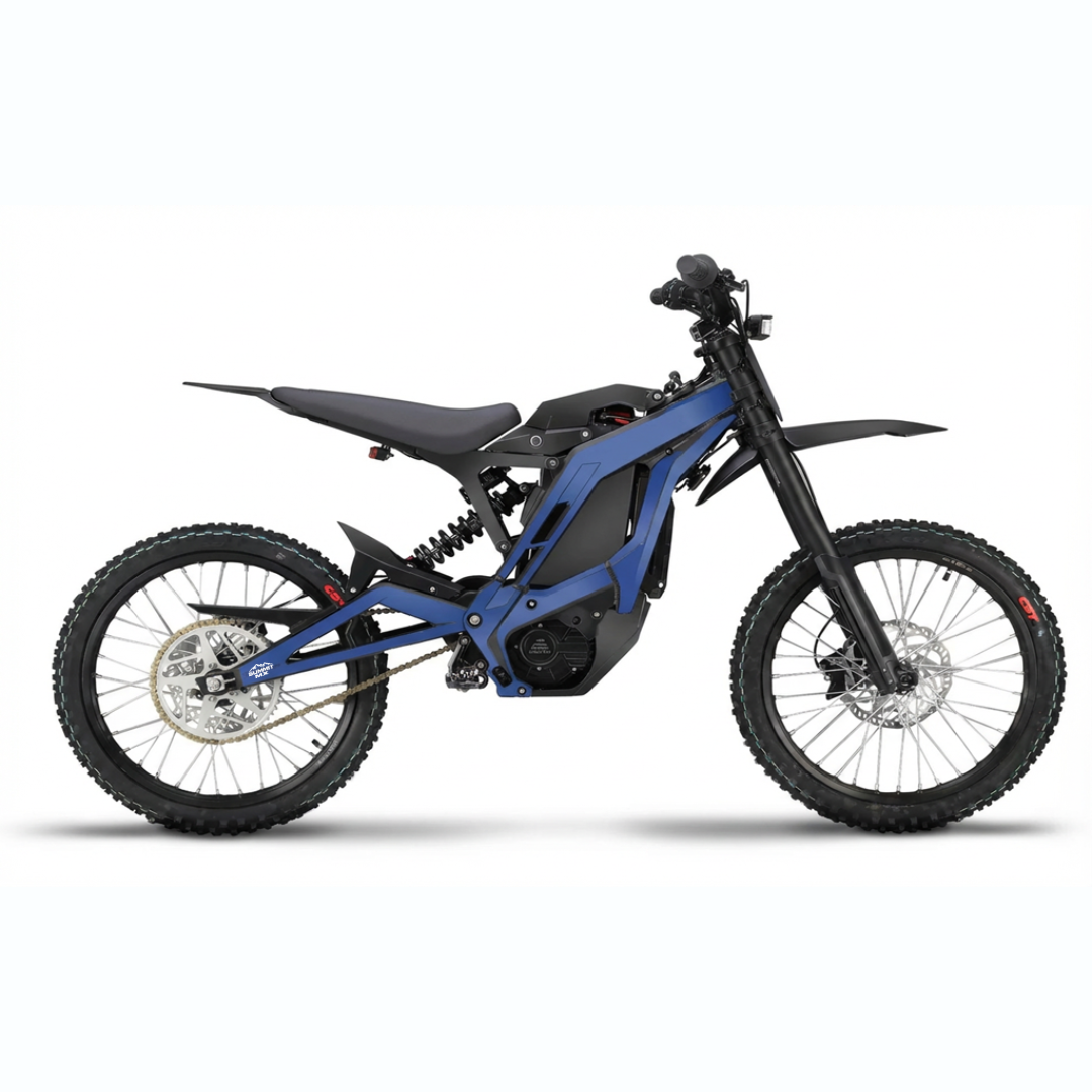 Eride Pro YZ blue frame wrap decal installed on e-bike