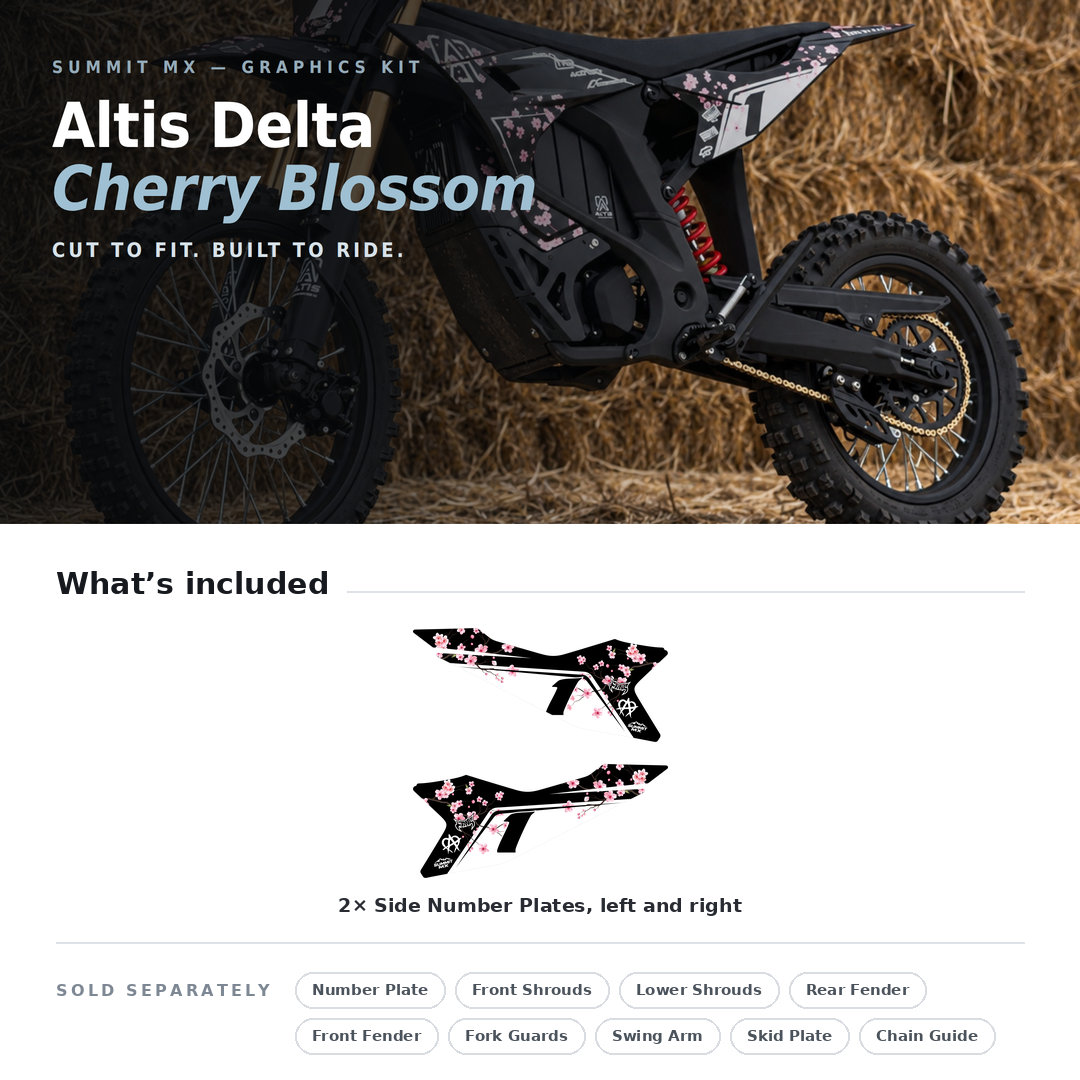 What's included with the Cherry Blossom Decal for Altis Delta Side Number Plates