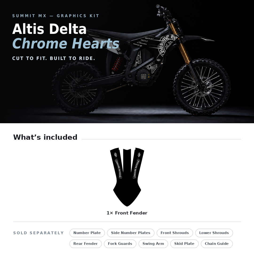 What's included with the Chrome Hearts Decal for Altis Delta Front Fender