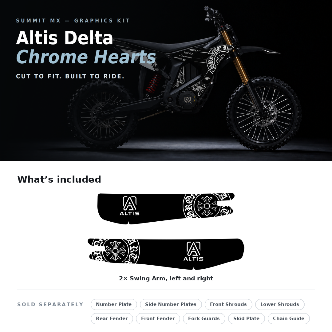 What's included with the Chrome Hearts Decal for Altis Delta Swing Arm