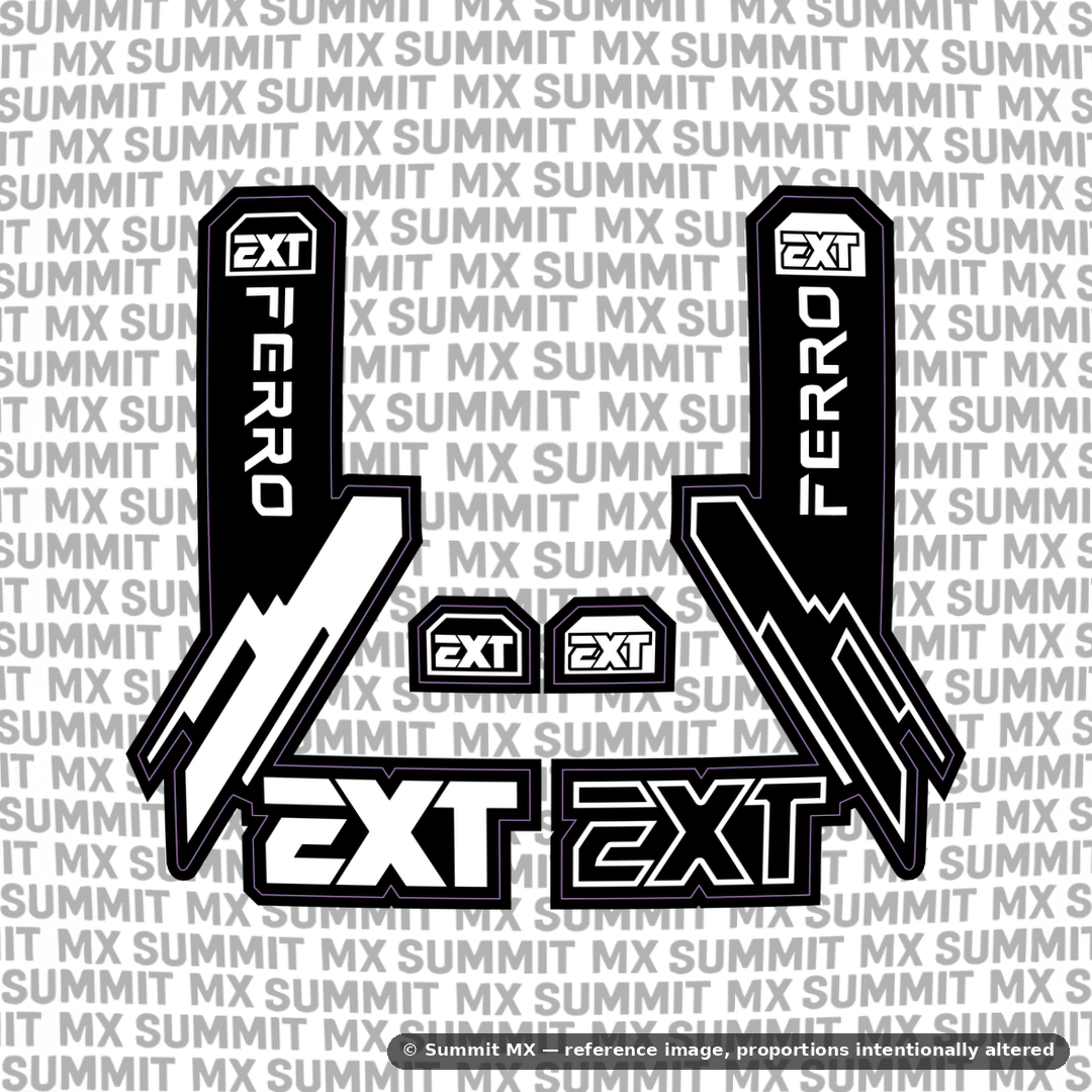 EXT Ferro fork tube decal in white and silver colorway — Summit MX