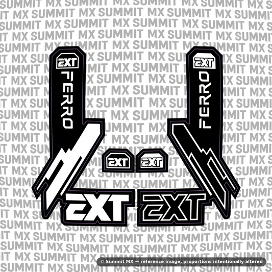 EXT Ferro fork tube decal in white and silver colorway — Summit MX