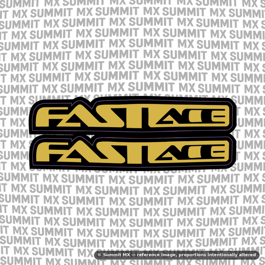 Fastace fork tube decal design with gold logo on Summit MX background