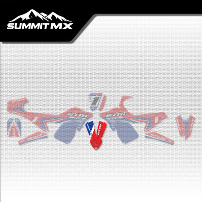 Honda Inspired ETM RTR Front Fender Decal placement on the full kit