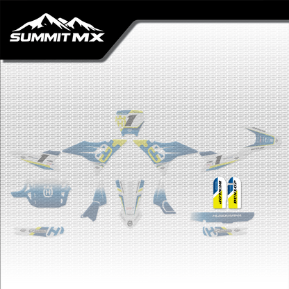 Husqvarna Inspired Altis Delta Fork Guard Decals placement on the full kit