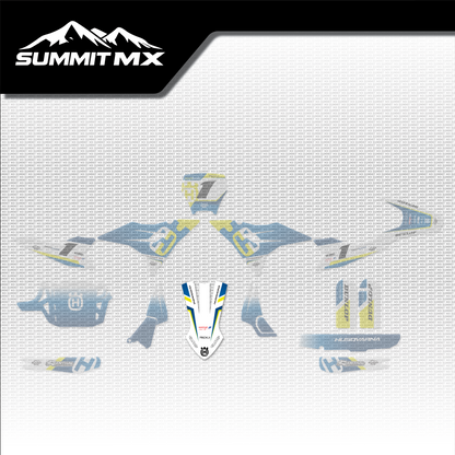 Husqvarna Inspired Altis Delta Front Fender Decal placement on the full kit