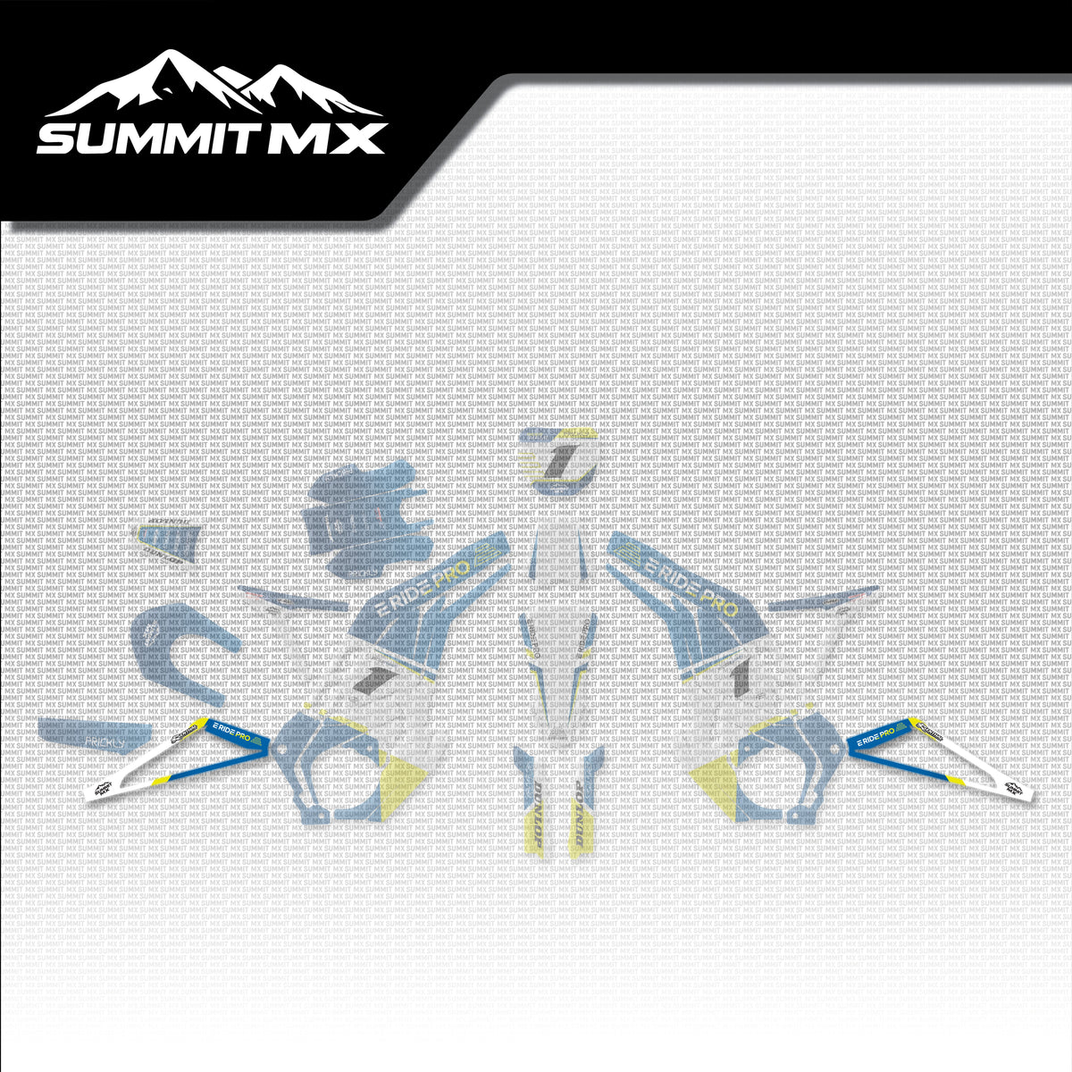 Husqvarna Inspired E-Ride Pro Swing Arm Decals placement on the full kit