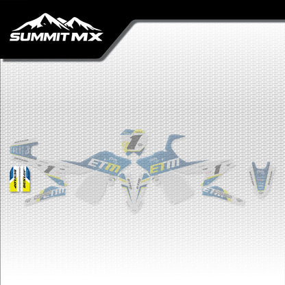 Husqvarna Inspired ETM RTR Fork Guard Decals placement on the full kit