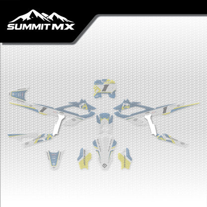 Husqvarna Inspired Hyper Bee Frame Decals placement on the full kit