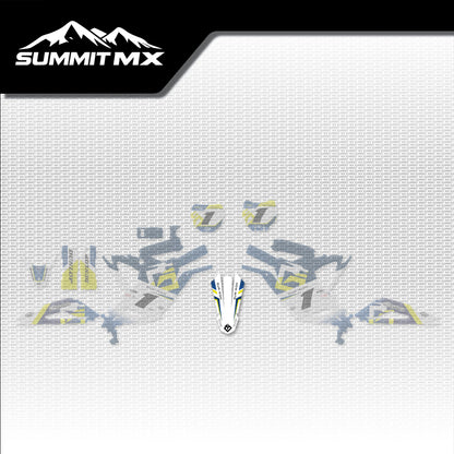 Husqvarna Inspired Light Bee Front Fender Decal placement on the full kit