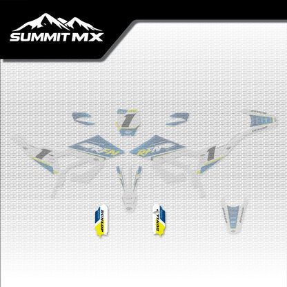Husqvarna Inspired RFN Warrior Pro SX-E15 Fork Guard Decals placement on the full kit